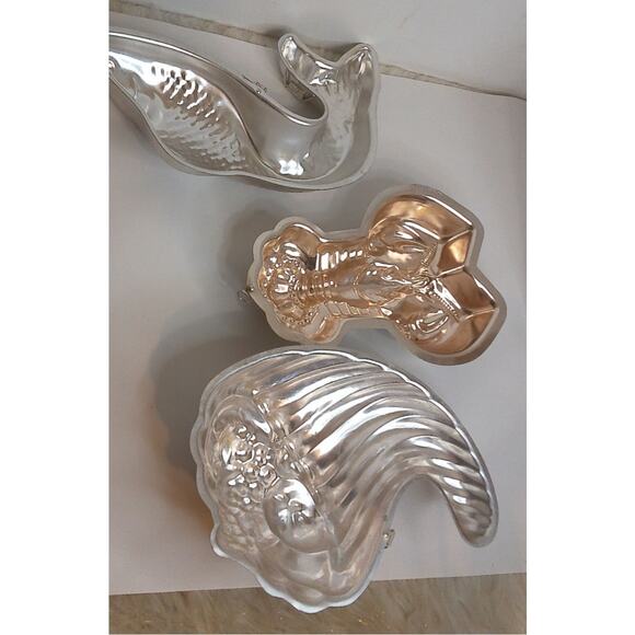 Vintage Aluminum Cake Jello Molds Lobster Fish Cornucopia SET OF 3 - Picture 9 of 9